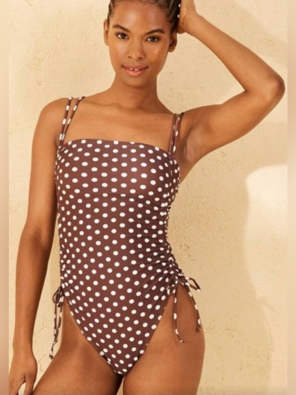 Wild Fable Brown Polka Dot One-Piece Swimsuit